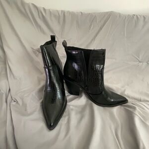 Never Worn Black Croc-Embossed Ankle Boots